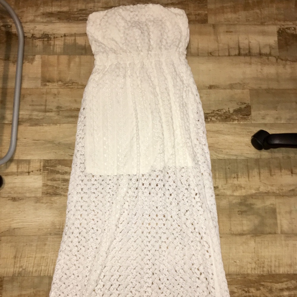 White Lace / Crochet Strapless Maxi Dress